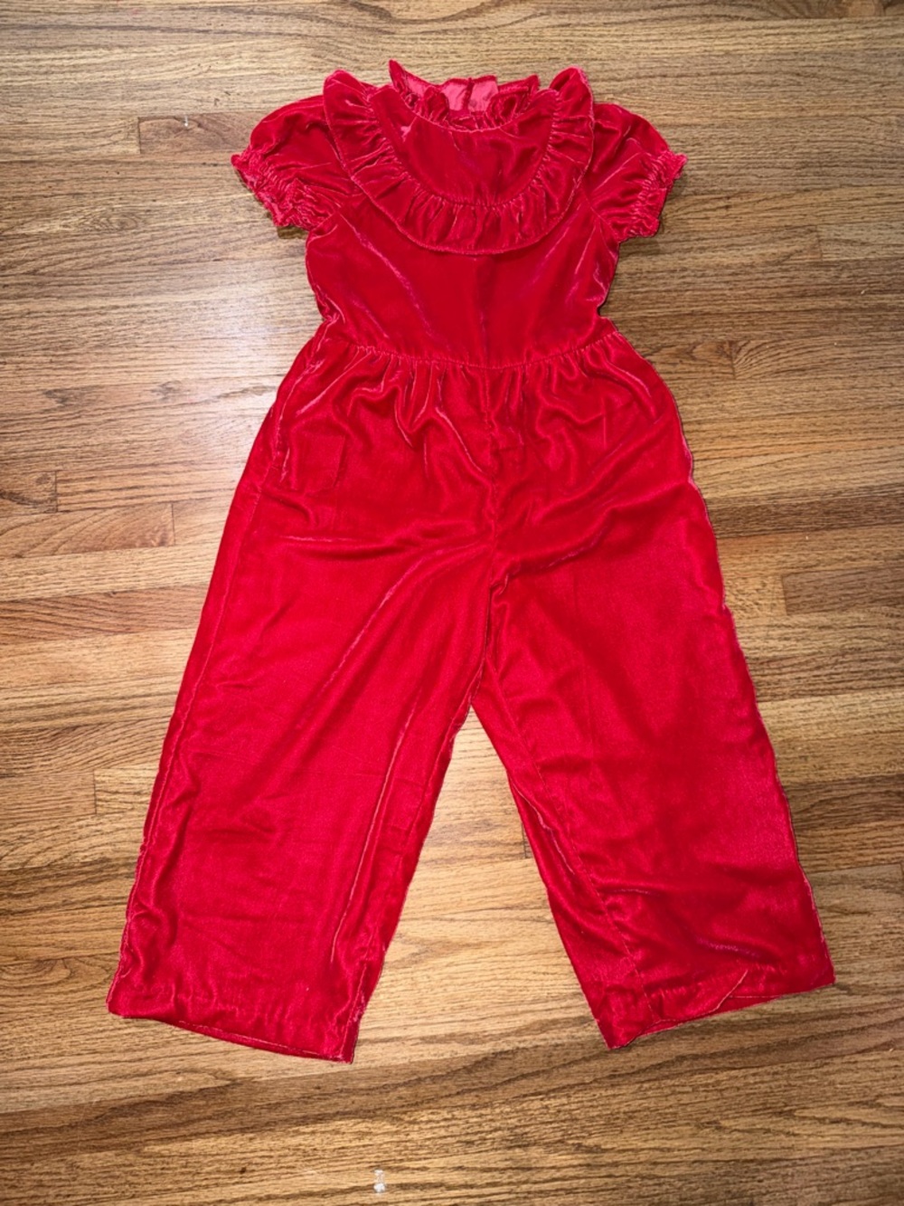 Janie and jack Red Velvet Ruffle Jumpsuit